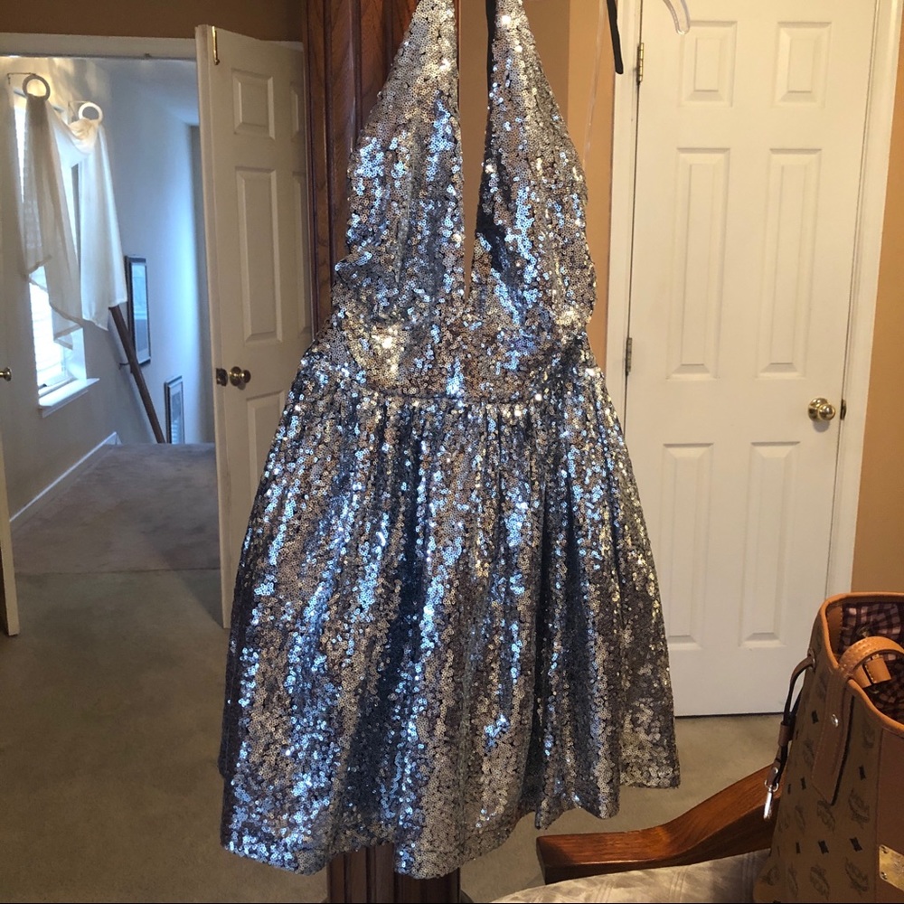 Short Silver Sequin Prom Dress